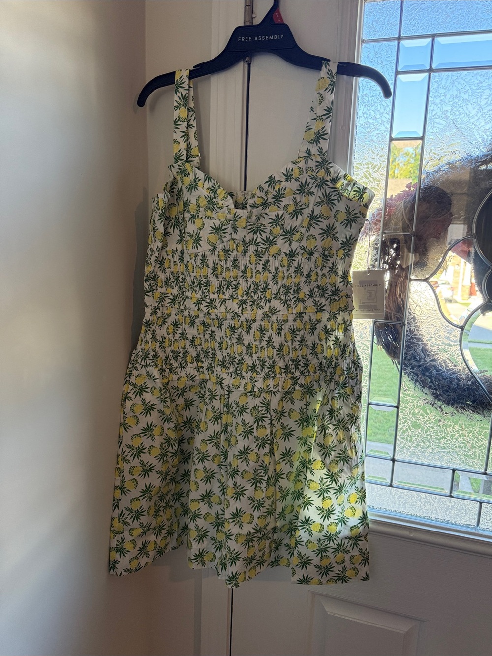 Pineapple Smocked Mini Dress in Green & Yellow